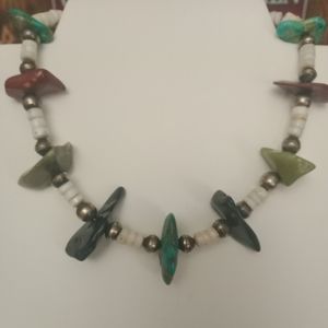 Vintage Old Pawn Native American heishi With stones Necklace